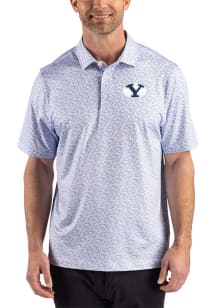 Cutter and Buck BYU Cougars Mens Blue Fern Short Sleeve Polo