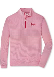 Peter Millar Nebraska Cornhuskers Mens Red Perth Sugar Stripe Long Sleeve Qtr Zip Pullover