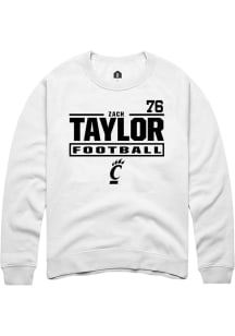 Zach Taylor Cincinnati Bearcats Mens White Football NIL Stacked Box Player Crew