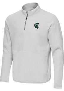 Antigua Michigan State Spartans Mens Ash Step Up Long Sleeve Qtr Zip Pullover