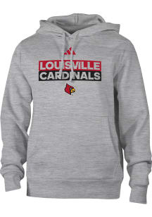 Adidas Louisville Cardinals Mens Grey Heat Seal Fleece Long Sleeve Hoodie
