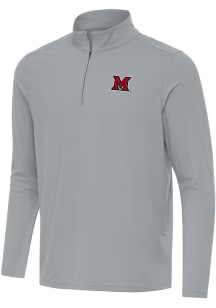 Antigua Miami RedHawks Mens Ash Intent Long Sleeve Qtr Zip Pullover
