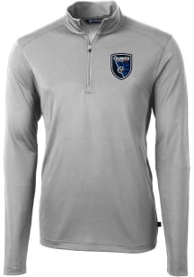 Cutter and Buck San Jose Earthquakes Mens Grey Virtue Eco Pique Long Sleeve Qtr Zip Pullover
