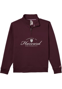 Harvard Crimson Mens Maroon Shield Script Long Sleeve Qtr Zip Pullover