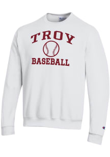 Champion Troy Trojans Mens White Baseball Powerblend Long Sleeve Crew Sweatshirt