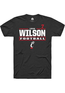 Logan Wilson Cincinnati Bearcats Black Football NIL Stacked Box Short Sleeve Player T Shirt