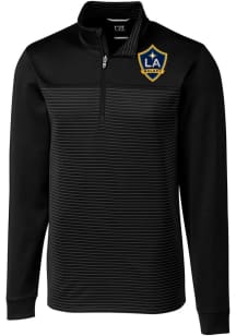 Cutter and Buck LA Galaxy Mens Black Traverse Stripe Long Sleeve Qtr Zip Pullover