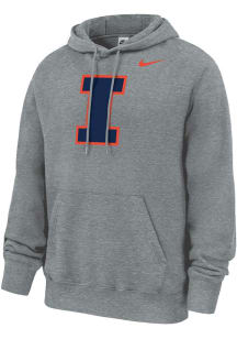 Nike Illinois Fighting Illini Mens Grey Heather Primary Logo Club Fleece Long Sleeve Hoodie