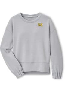 Peter Millar Michigan Wolverines Womens Grey Flora Knit Crew Sweatshirt
