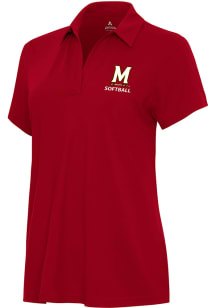 Antigua Maryland Terrapins Womens Red Softball Era Short Sleeve Polo Shirt