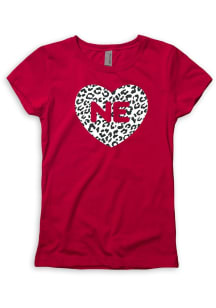 Nebraska Girls Red Cheetah Heart Short Sleeve Tee