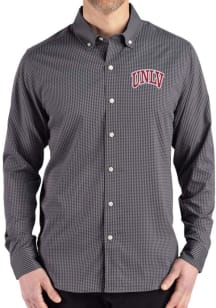 Cutter and Buck UNLV Runnin Rebels Mens Black Gingham LS Woven Long Sleeve Dress Shirt