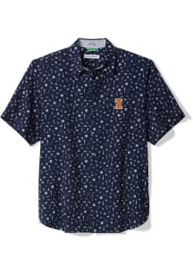 Tommy Bahama Illinois Fighting Illini Mens Navy Blue Playa Playbook Short Sleeve Dress Shirt