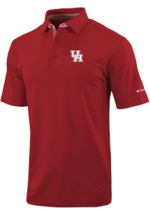Columbia Houston Cougars Mens Red Heat Seal Even Lie Short Sleeve Polo