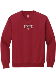 Summit Sportswear Temple Owls Mens Red Embroidered Long Sleeve Crew Sweatshirt