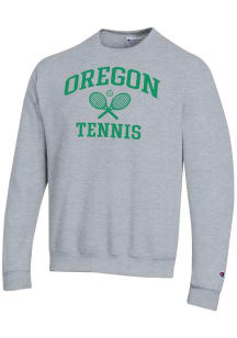 Champion Oregon Ducks Mens Grey Tennis Icon Powerblend Long Sleeve Crew Sweatshirt
