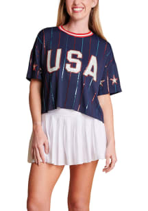 Americana Womens Navy Blue All-American Sequin design Short Sleeve T-Shirt