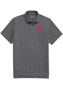 Vineyard Vines Nebraska Cornhuskers Mens Black Houndstooth Short Sleeve Fashion Polo