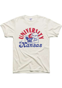 Charlie Hustle Kansas Jayhawks White Vintage University Short Sleeve Fashion T Shirt