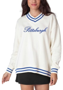 Pitt Panthers Womens White Letterman Pullover Crew Sweatshirt