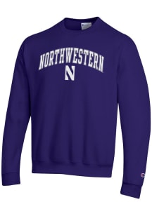 Champion Northwestern Wildcats Mens Purple Arched Name Long Sleeve Crew Sweatshirt