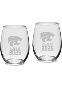 K-State Wildcats Class of 2025 Set of 2 Stemless Wine Glass - White