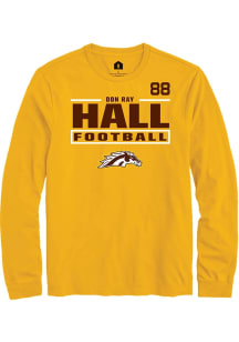 Don Ray Hall Western Michigan Broncos Gold Football NIL Stacked Box Long Sleeve Player T Shirt