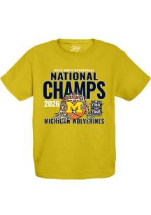 Blue 84 Michigan Wolverines Youth Yellow 2026 Men's Basketball National Champions Short Sleeve T-S..
