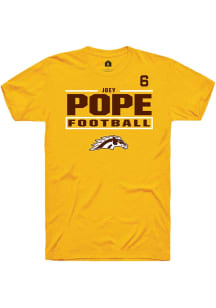 Joey Pope Western Michigan Broncos Gold Football NIL Stacked Box Short Sleeve Player T Shirt