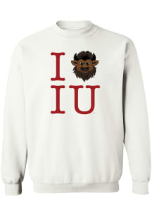 Indiana Hoosiers Mens White Heart IU Bison Long Sleeve Crew Sweatshirt