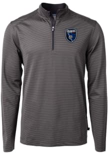 Cutter and Buck San Jose Earthquakes Mens Black Virtue Eco Pique Stripe Big and Tall Qtr Zip