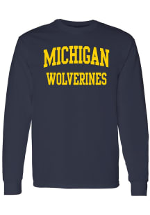 Michigan Wolverines Navy Blue Front Back Print Long Sleeve T Shirt