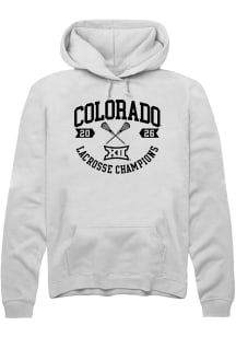 Summit Sportswear Colorado Buffaloes Mens White Big 12 Lacrosse Champions 2026 Long Sleeve Hoodie