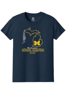 Summit Sportswear Michigan Wolverines Youth Navy Blue MBB National Champs 2026 NET Short Sleeve T-..