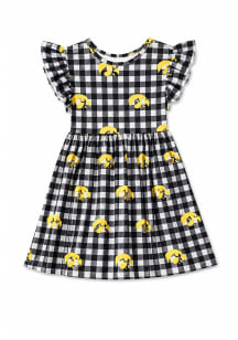Iowa Hawkeyes Girls Black Plaid Short Sleeve Dress