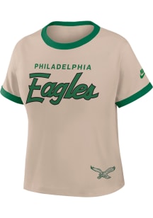 Nike Philadelphia Eagles Womens Oatmeal Rewind Ringer Short Sleeve T-Shirt