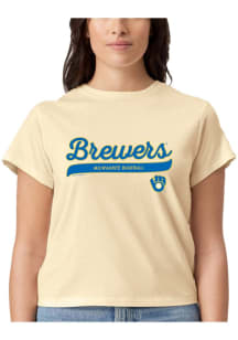 Milwaukee Brewers Womens Yellow High-waisted Short Sleeve T-Shirt