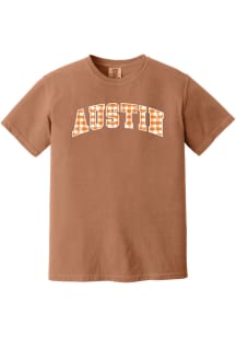 Summit Sportswear Austin Womens Burnt Orange Gingham Puff Wordarch Short Sleeve T-Shirt