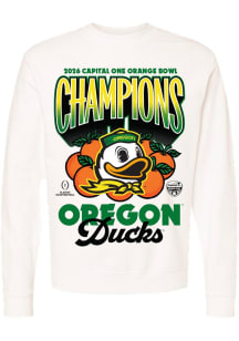 Something Inked Oregon Ducks Mens Ivory 2026 Orange Bowl Champions Long Sleeve Crew Sweatshirt