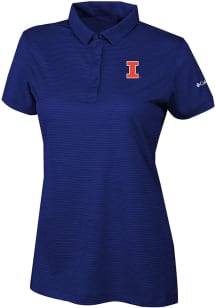 Columbia Illinois Fighting Illini Womens Navy Blue Heat Seal Set II Short Sleeve Polo Shirt