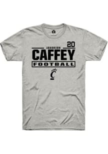 Jakorion Caffey Cincinnati Bearcats Ash Football NIL Stacked Box Short Sleeve Player T Shirt