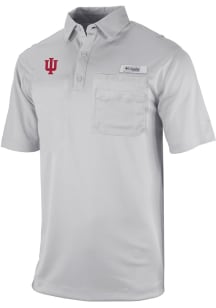 Columbia Indiana Hoosiers Mens Grey Heat Seal Omni Wick Flycaster Short Sleeve Polo