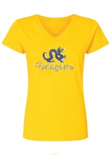 Summit Sportswear Drexel Dragons Womens Gold Rhinestone and Glitter Short Sleeve T-Shirt
