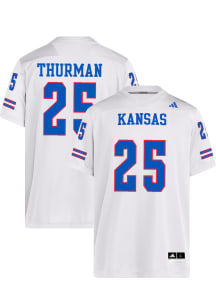 Justin Thurman  Adidas Kansas Jayhawks White NIL Name And Number Football Jersey