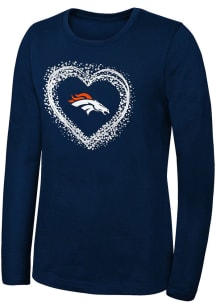 Denver Broncos Girls Blue Heart Shot Long Sleeve T-shirt