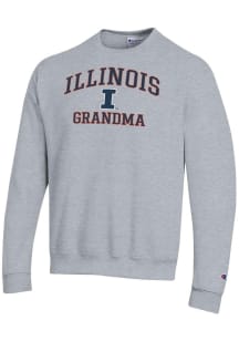 Champion Illinois Fighting Illini Mens Grey Grandma Powerblend Long Sleeve Crew Sweatshirt