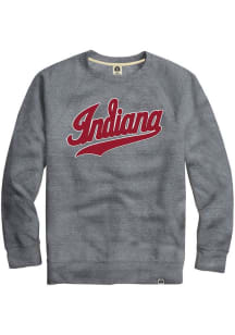 Rally Indiana Hoosiers Mens Grey Triblend Puff Ink Wordmark Long Sleeve Fashion Sweatshirt