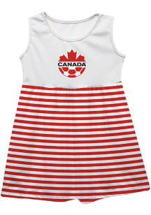 Vive La Fete Canada National Team Toddler Girls White Stripe Short Sleeve Dress
