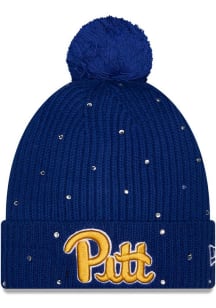 New Era Pitt Panthers Blue Rhinestone Cuff Pom Womens Knit Hat