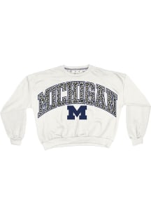 Pressbox Michigan Wolverines Womens White Sheba Animal Crew Sweatshirt